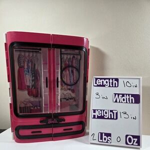 Barbie‎ Pink Wardrobe Closet w/ Handle - Hard Plastic 3 Adjustable Shelves
